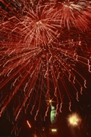 July Fourth fireworks over the Statue of Liberty