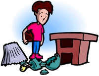 Illustration of a boy looking at a broken lamp