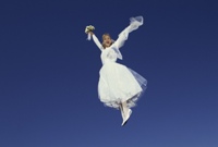 Leaping bride in honor of Leap Day, February 29.