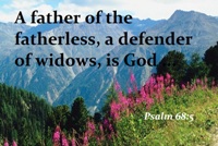 Mountain photo with Psalm 68:5 quoted: 