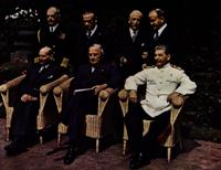 Joseph Stalin (in white) meets with Truman and Attlee in Potsdam after defeating Hitler. Both Hitler and Stalin committed horrible atrocities.
